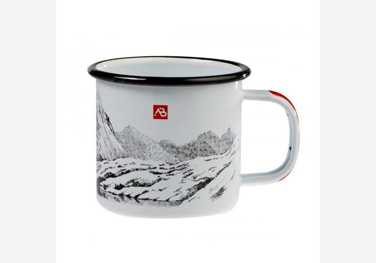 Emaille Tasse / Outdoor Tasse 450ml mit Bergmotiv Unzerstörbar