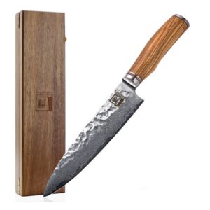 ZAYIKO Damastmesser "Olive Chefmesser" - 20cm Klinge - Griff: Olive...