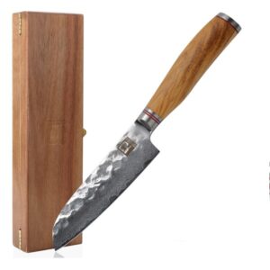 ZAYIKO Damastmesser "OLIVE kleines Santoku" - 12cm Klinge - Griff: ...