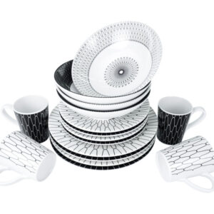 Camp4 Black-White Premium Melamin Geschirr-Set 16-teilig