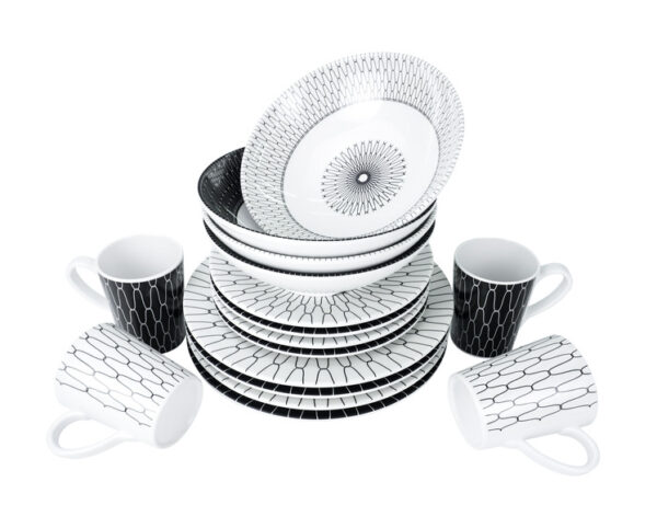 Camp4 Black-White Premium Melamin Geschirr-Set 16-teilig