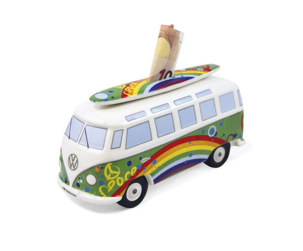 VW Bulli T1 Spardose mit Surfbrett Peace