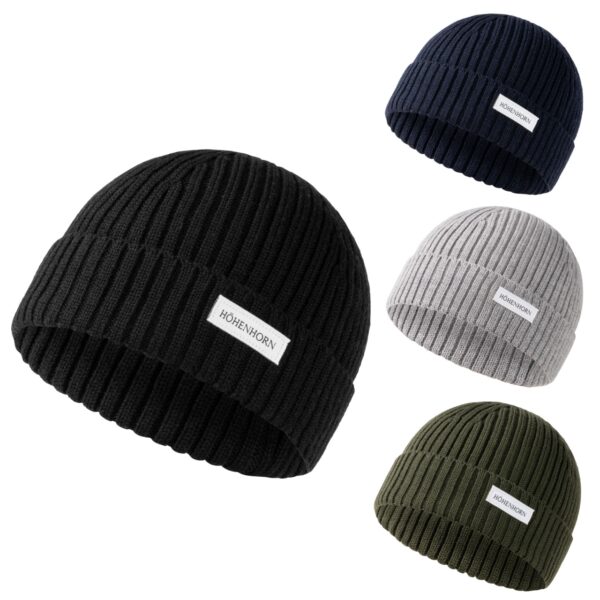 Höhenhorn Nordföhn Knitted Beanie Merinowolle Strickmütze Herren Damen Unisex... EinheitsgrÃ¶sse Schwarz (Gummi-Logo)