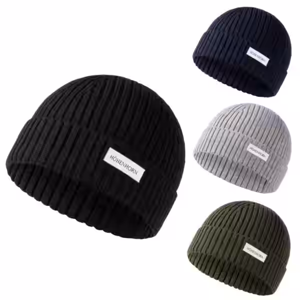 Höhenhorn Nordföhn Knitted Beanie Merinowolle Strickmütze Herren Damen Unisex... EinheitsgrÃ¶sse Schwarz (Gummi-Logo)